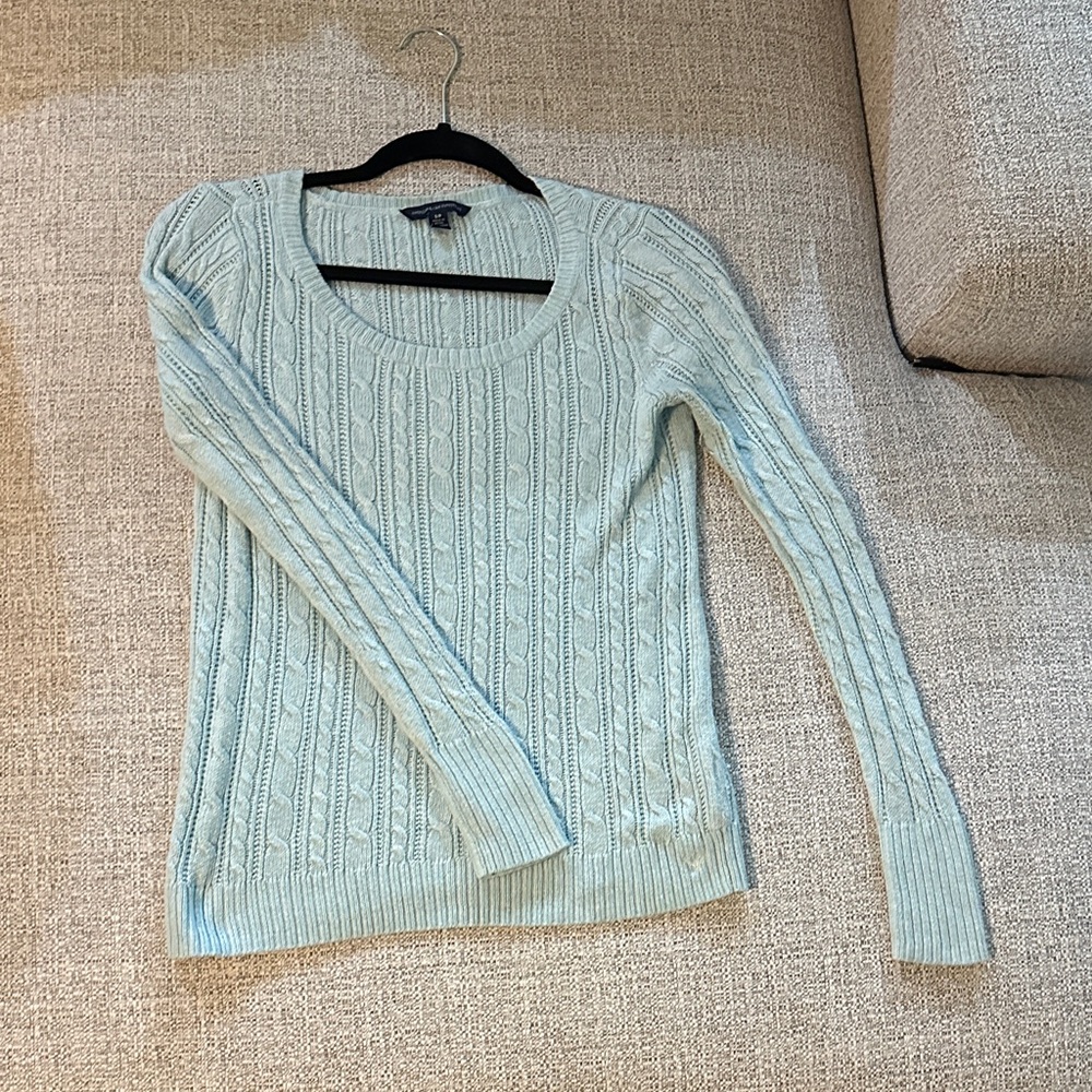 American Eagle Women's Light Blue Cable Knit Sweater